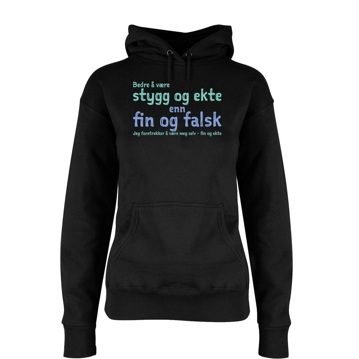 Fin og ekte Hettegenser DAME FARGE Trykk