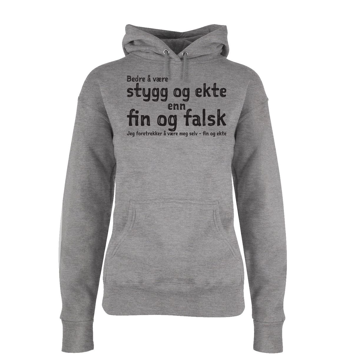 Fin og Ekte Hettegenser DAME SVART Trykk